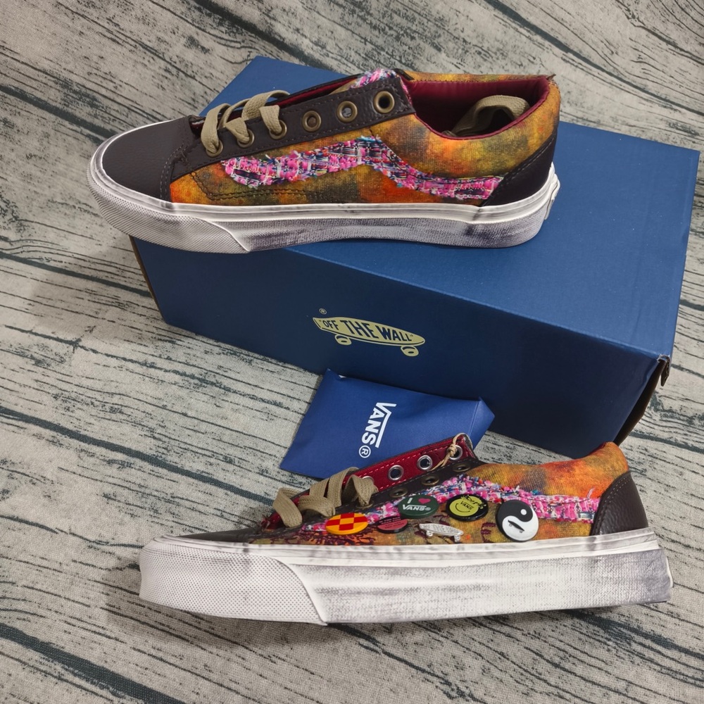 Vans Women's Multicolor Tie-Dye Canvas Sneakers with Brown Toe Caps - Picture 3 of 13